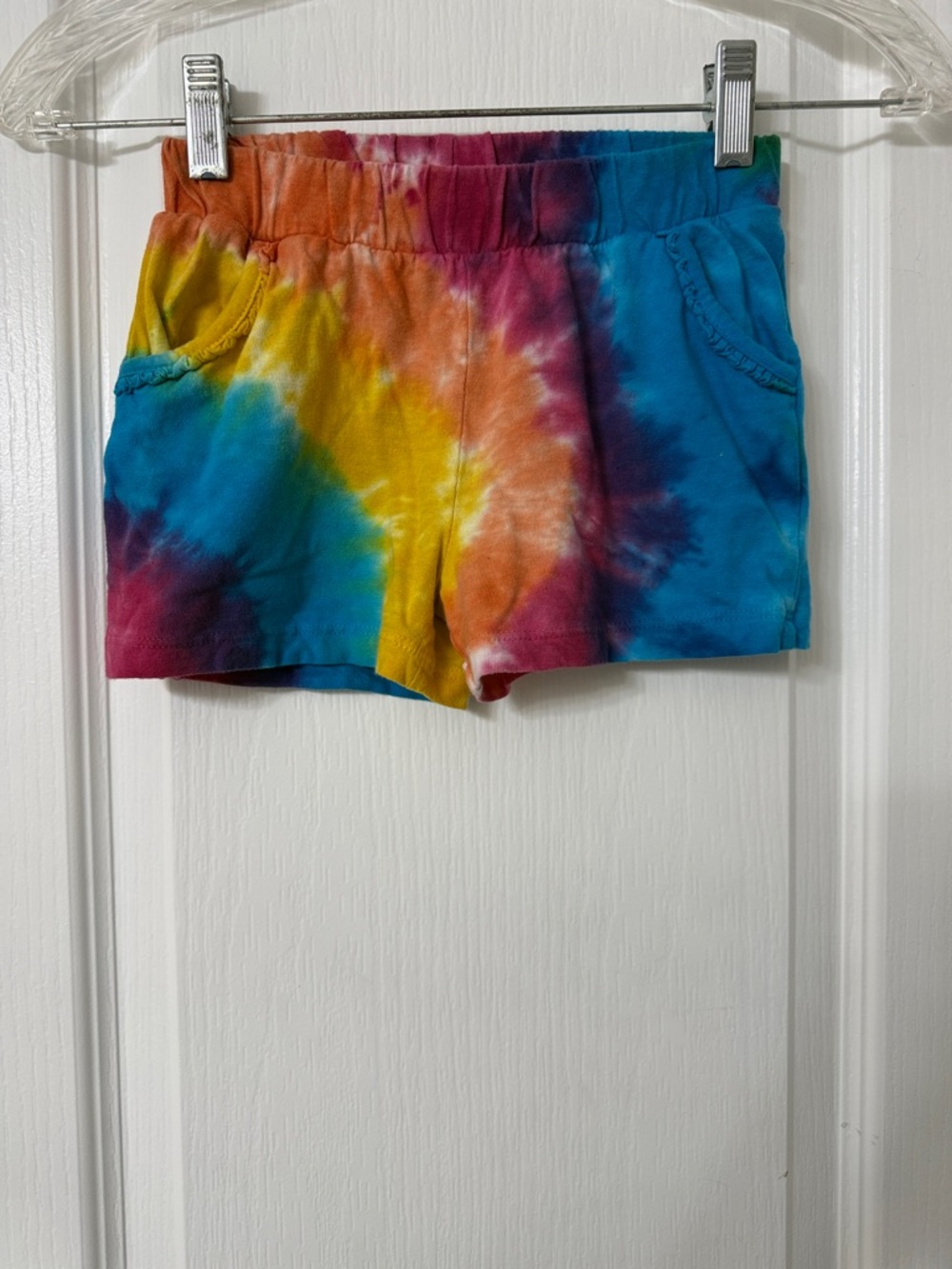 Pink velvet vibrant multicolor tie-dye girls shorts pockets ruffle size 5/6